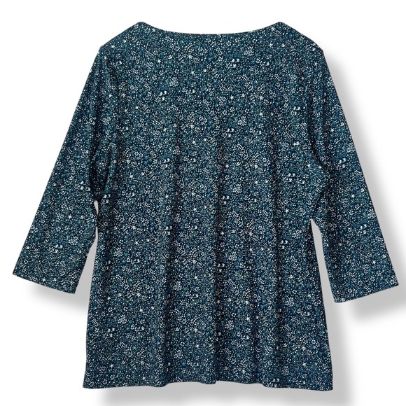 L.L. Bean XL 100% Supima Cotton Floral T-Shirt Blouse Lot of 2 Blue Cottagecore - Picture 5 of 16